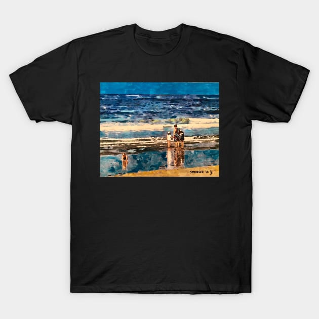 Woman with her children, Santa Monica Beach T-Shirt by gjspring